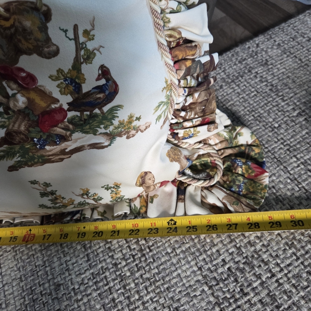 French Country Toile Ruffled Throw Pillows with Rustic Scene - Picture 3 of 17